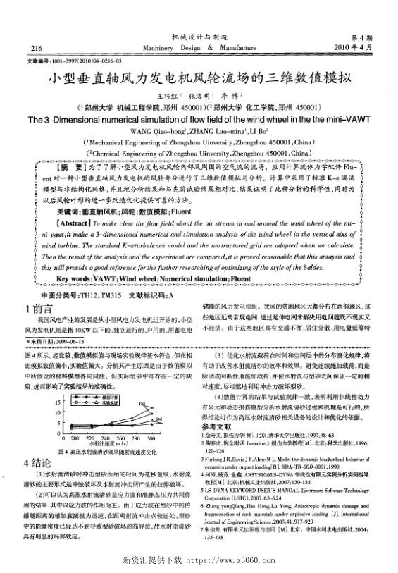 小型垂直轴风力发电机风轮流场的三维数值模拟.jpg