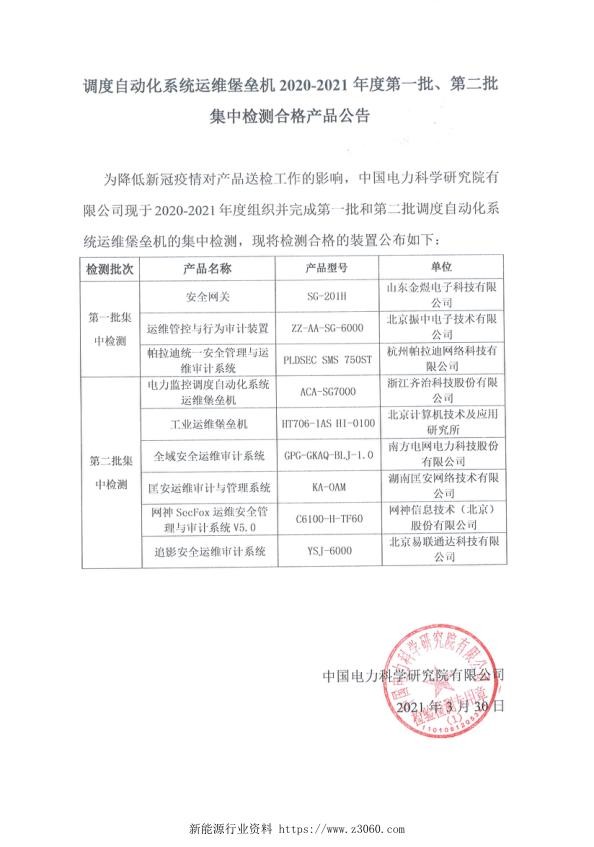 调度自动化系统运维堡垒机2020-2021年度第一批、第二批集中检测合格产品公告.jpg