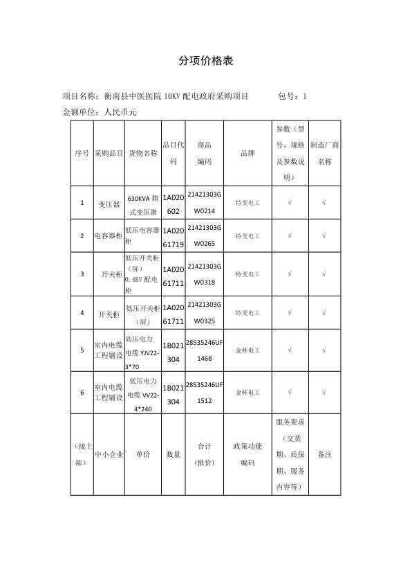 衡南县中医医院10kVA配电政府采购项目分项价格表.jpg