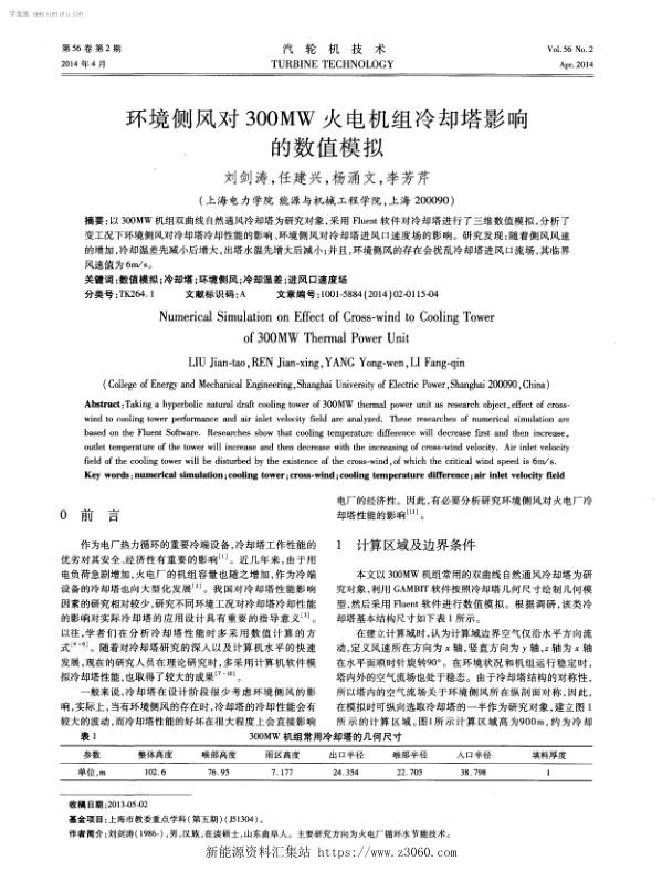 环境侧风对300MW火电机组冷却塔影响的数值模拟-.jpg