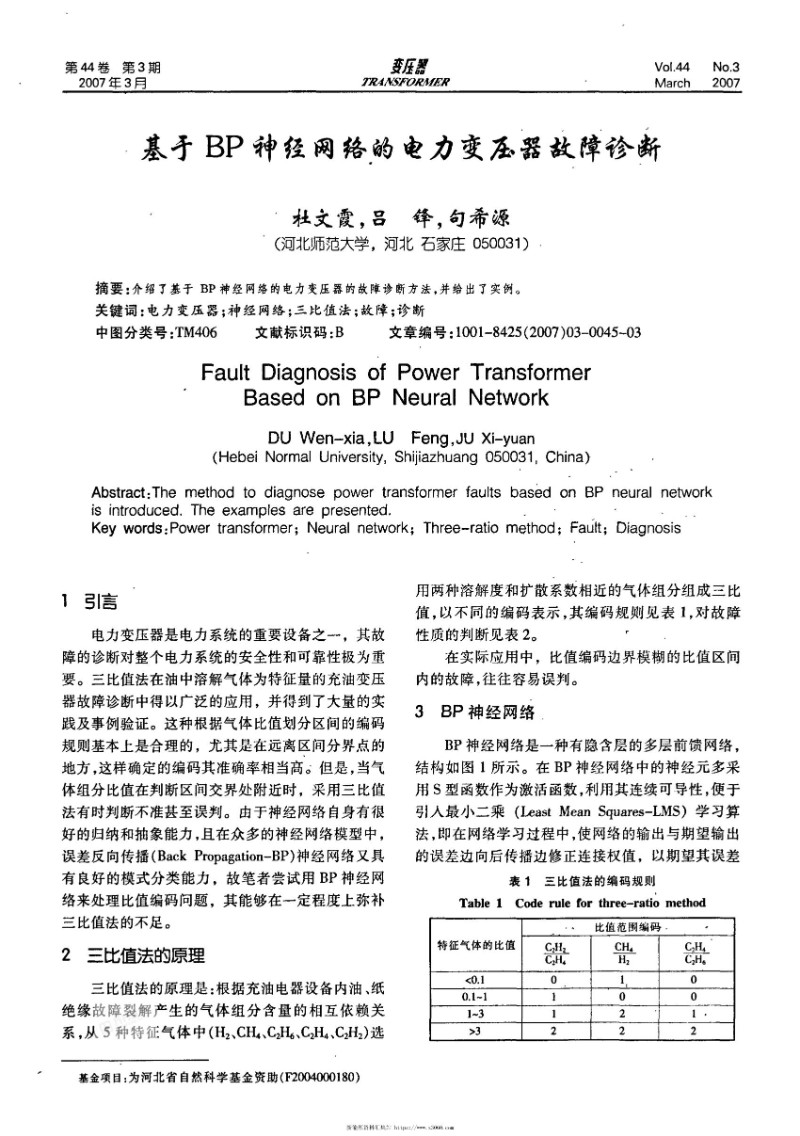基于BP神径网络砷电力变瓜器故障诊断.jpg